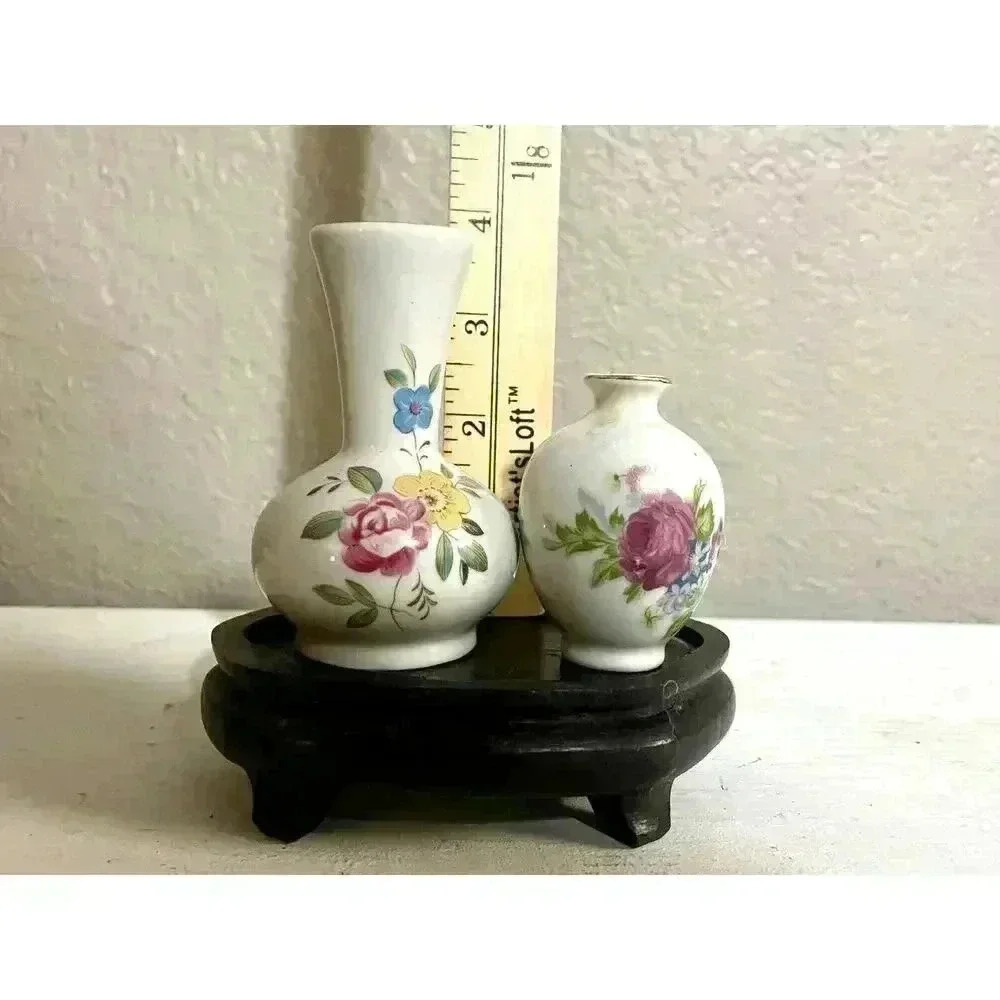 Decorative China Mini Vase Set of 2 with stand - Picture 5 of 6